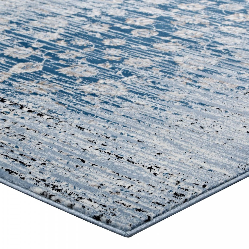 Chiara Distressed Floral Lattice Contemporary 8x10 Area Rug, Moroccan Blue