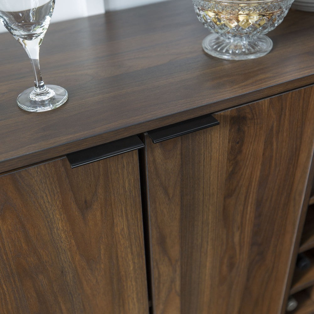 Chicago 34" Modern Bar Cabinet with Side Wine Storage - Dark Walnut
