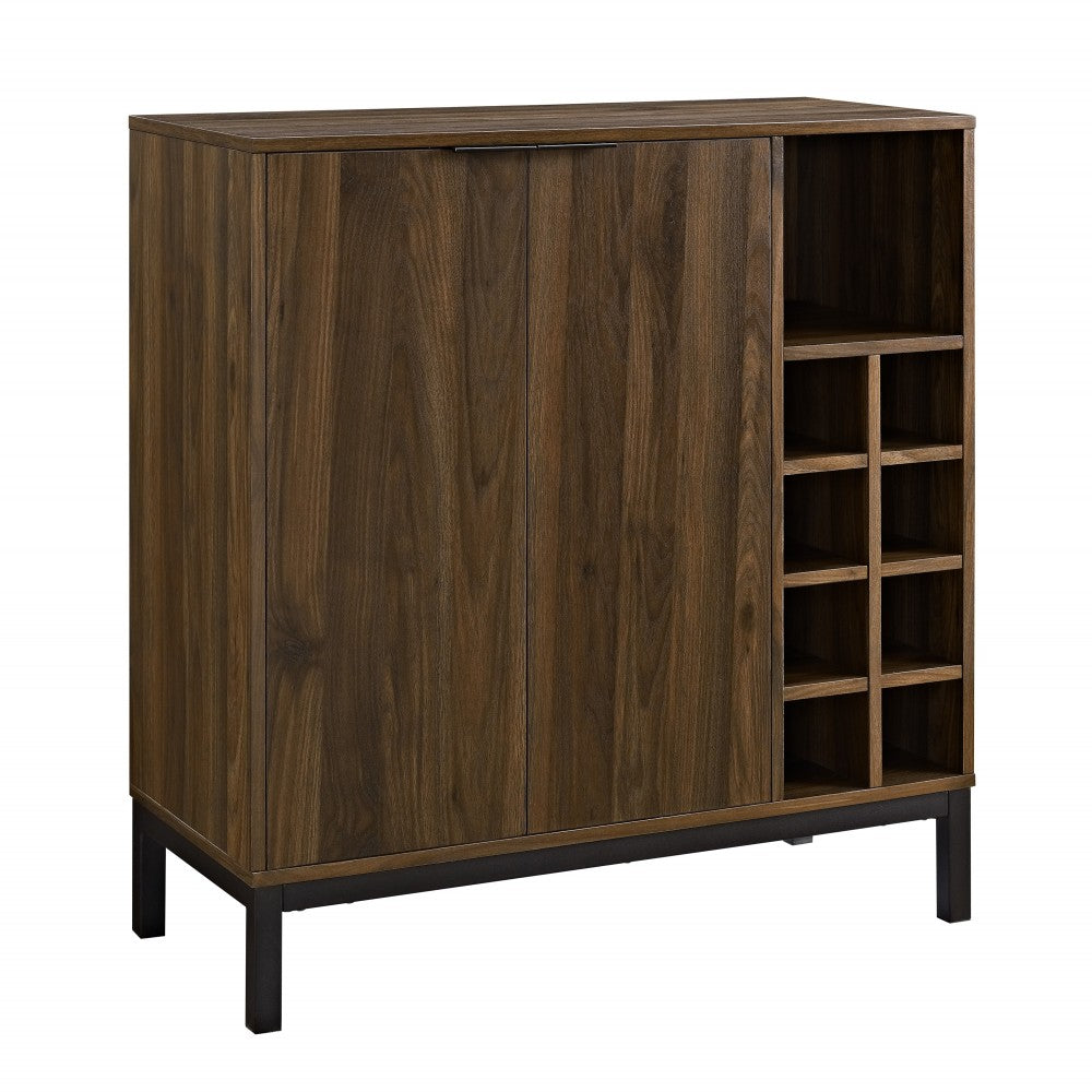 Chicago 34" Modern Bar Cabinet with Side Wine Storage - Dark Walnut