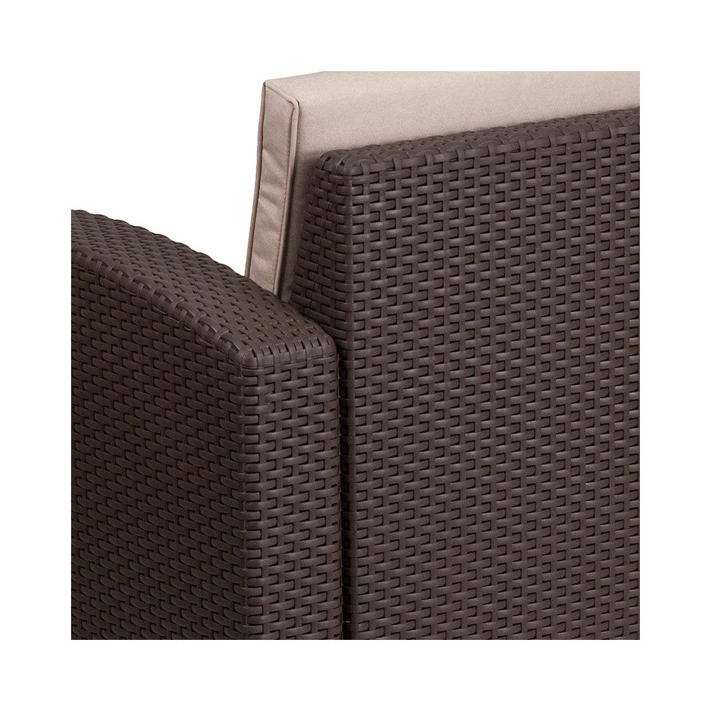 Chocolate Brown Faux Rattan Chair with All-Weather Beige Cushion