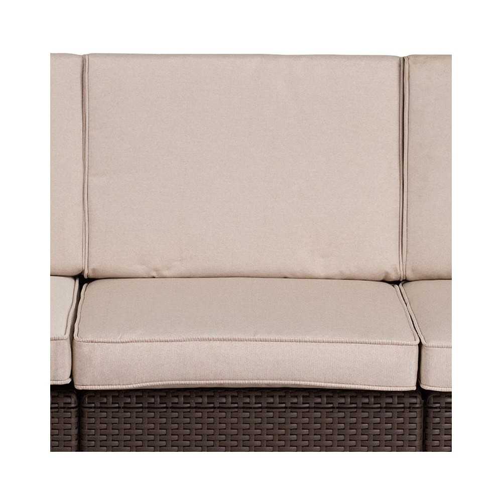 Chocolate Brown Faux Rattan Sofa with All-Weather Beige Cushions
