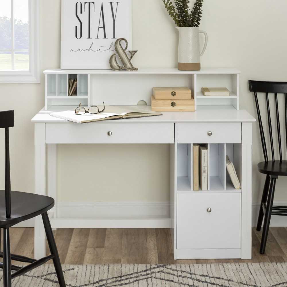 Clara 48" Modern Wood Computer Desk with Hutch - White