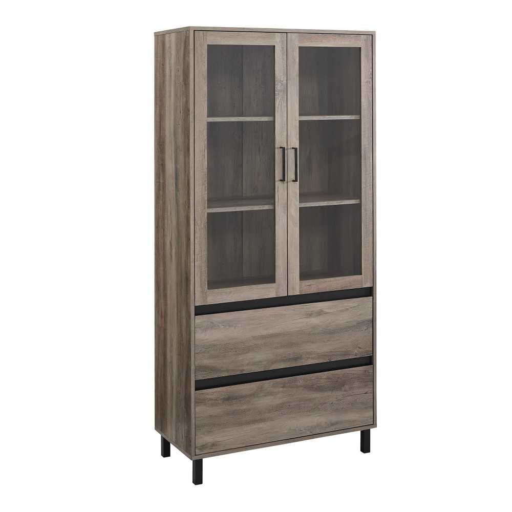 Clark 68" Glass Door Storage Hutch - Gray Wash