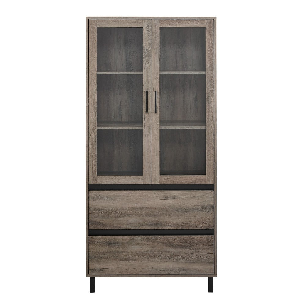 Clark 68" Glass Door Storage Hutch - Gray Wash