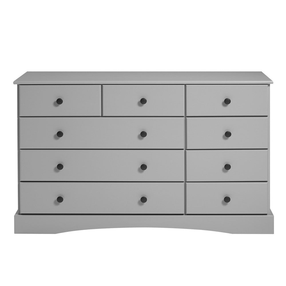 Classic 9 Drawer Solid Wood Top Dresser with Metal Hardware - Gray