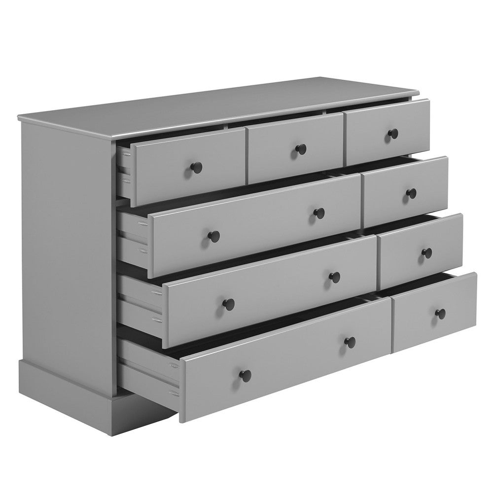 Classic 9 Drawer Solid Wood Top Dresser with Metal Hardware - Gray