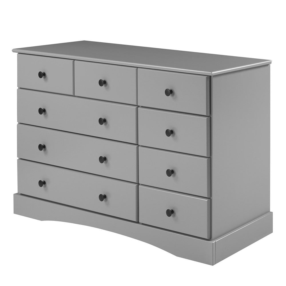 Classic 9 Drawer Solid Wood Top Dresser with Metal Hardware - Gray