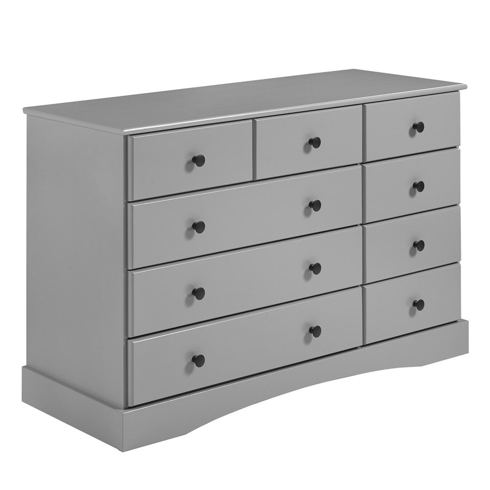 Classic 9 Drawer Solid Wood Top Dresser with Metal Hardware - Gray