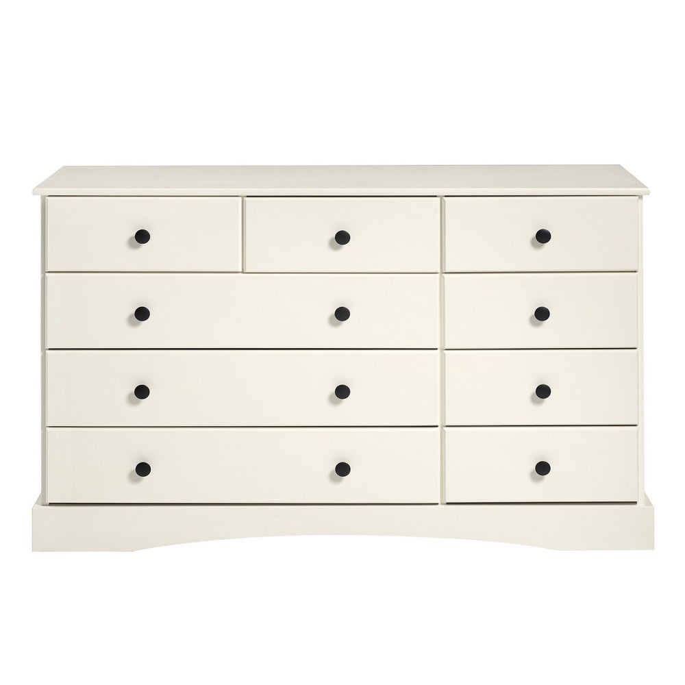 Classic 9 Drawer Solid Wood Top Dresser with Metal Hardware - White