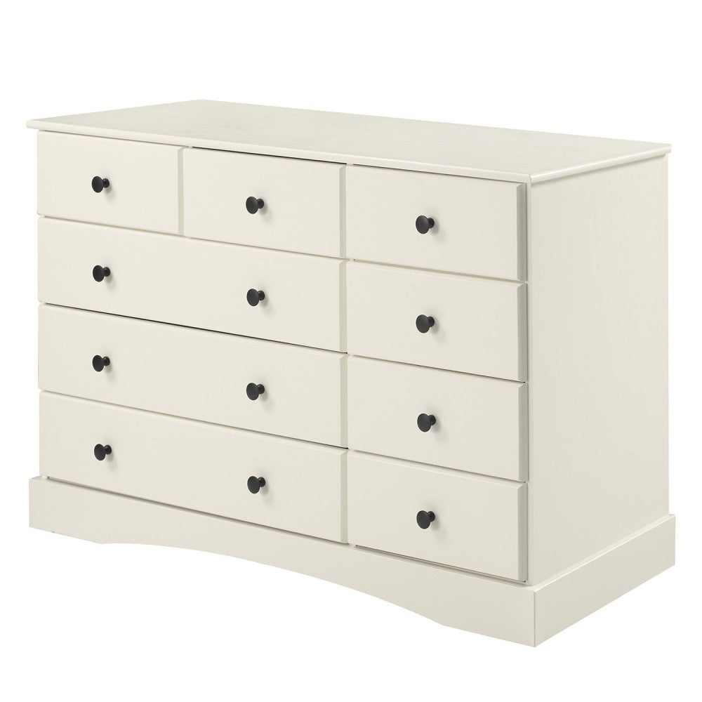 Classic 9 Drawer Solid Wood Top Dresser with Metal Hardware - White