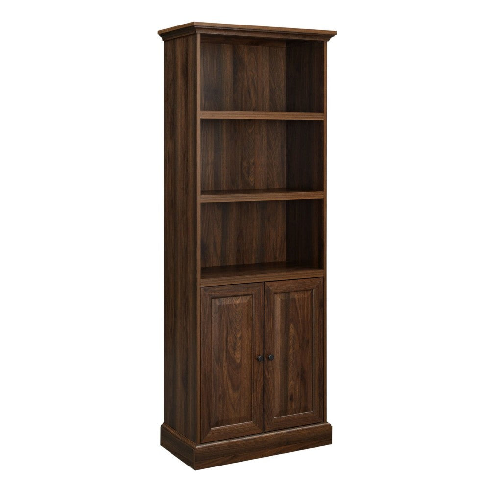 Classic Beveled Door Hutch Bookshelf - Dark Walnut