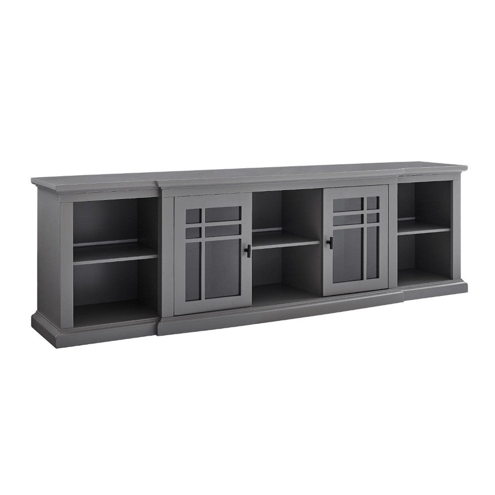 Classic Detailed Glass-Door Storage TV Stand for TVs up to 88" - Gray