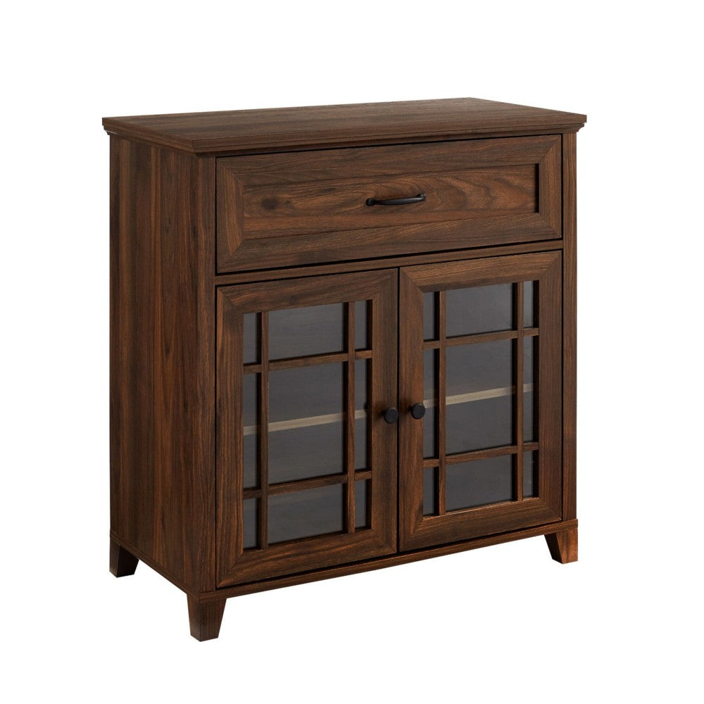 Classic Detailed Glass Double Door Accent Cabinet - Dark Walnut