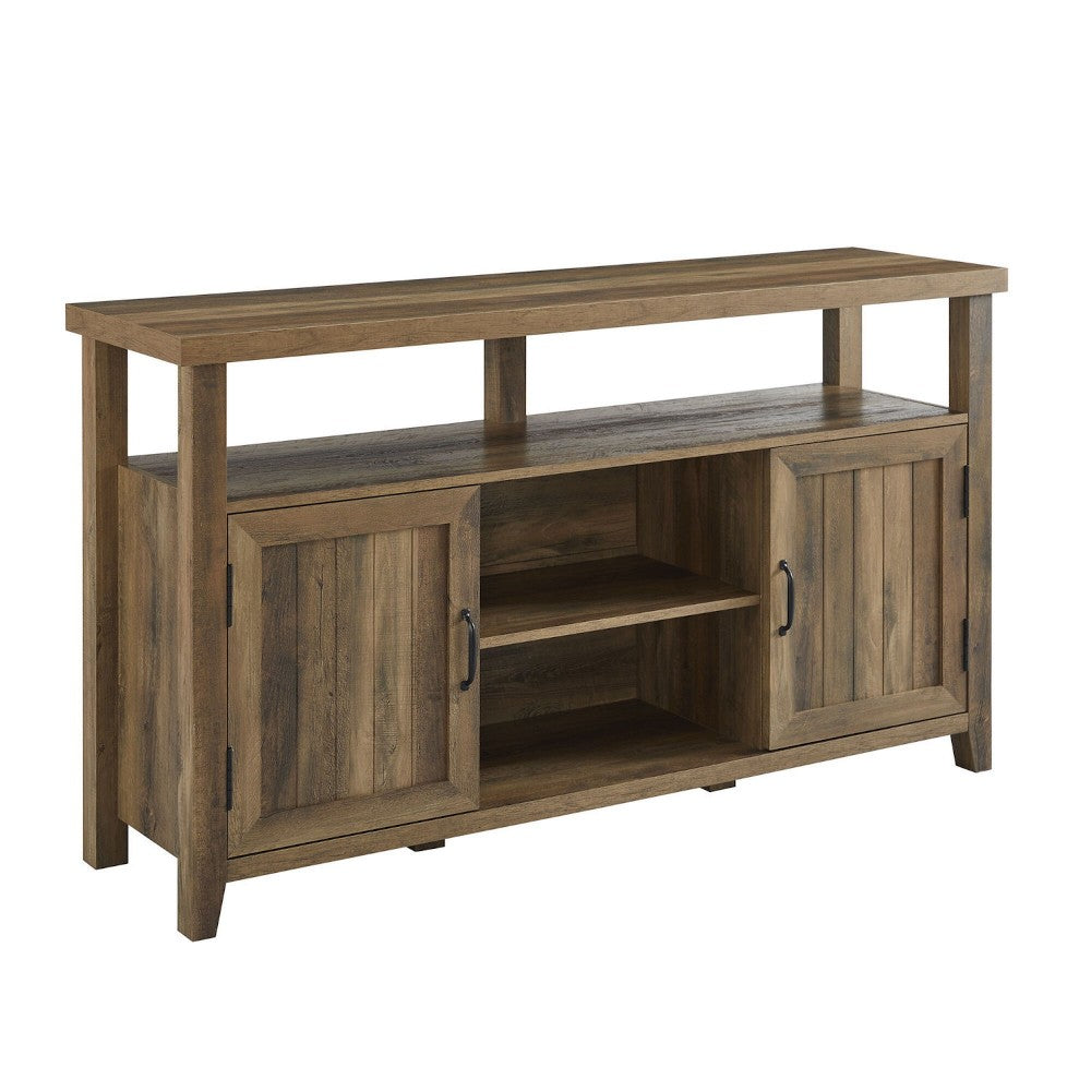 Classic Grooved-Door Tall TV Stand for TVs up to 65" - Rustic Oak