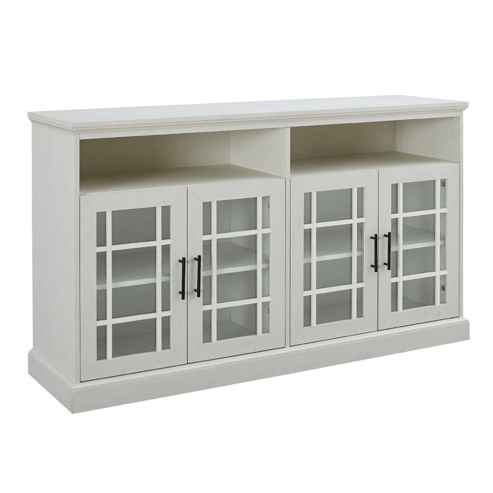 Classic Windowpane Glass Door Tall TV Stand for TVs up to 65" - Brushed White