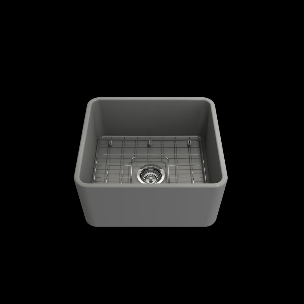Classico Farmhouse Apron Front Fireclay 20 in. Single Bowl Kitchen Sink with Protective Bottom Grid and Strainer in Matte Gray