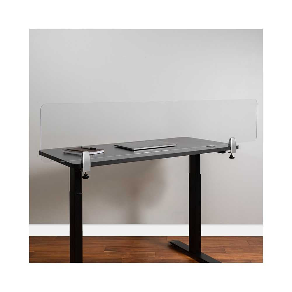 Clear Acrylic Desk Partition, 12"H x 60"L (Hardware Included)