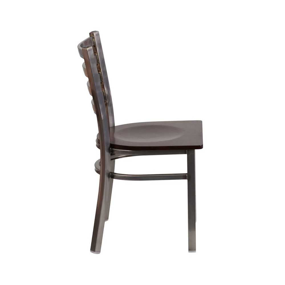Clear Coated Ladder Back Metal Restaurant Chair - Walnut Wood Seat