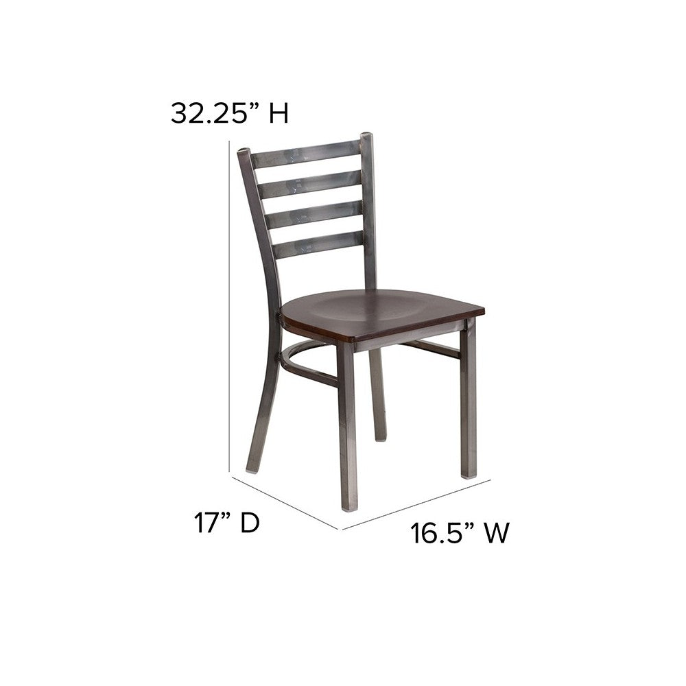 Clear Coated Ladder Back Metal Restaurant Chair - Walnut Wood Seat