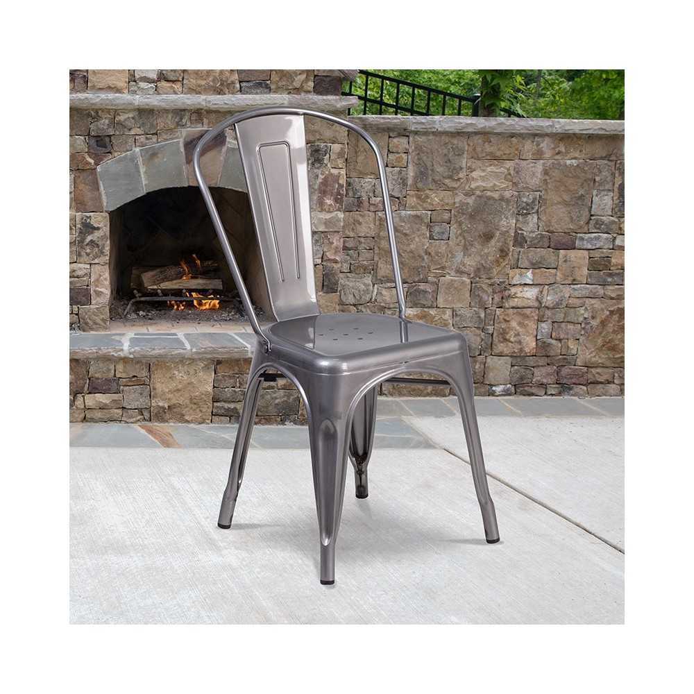 Clear Coated Metal Indoor Stackable Chair