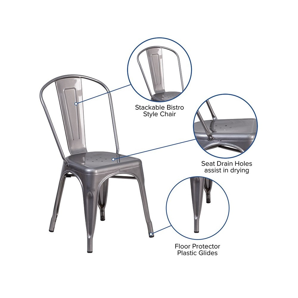 Clear Coated Metal Indoor Stackable Chair