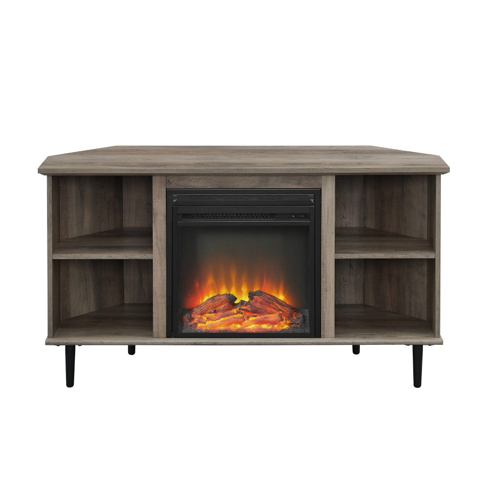 Clyde 48" Simple Corner Fireplace Console - Gray Wash