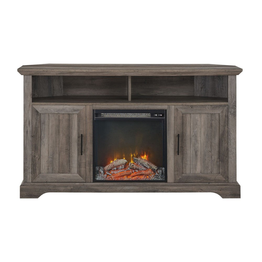 Coastal Grooved Door Fireplace Corner TV Stand for TVs up to 60" - Gray Wash