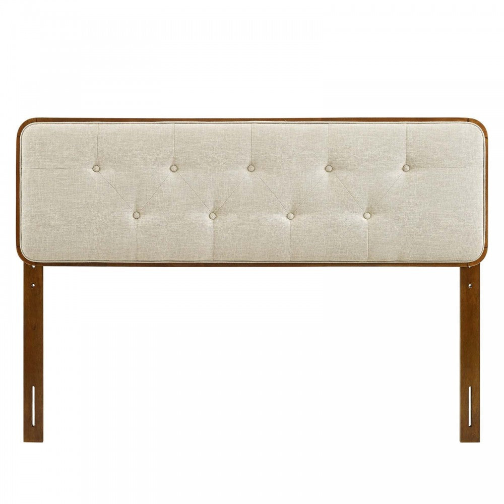 Collins Tufted King Fabric and Wood Headboard, Walnut Beige
