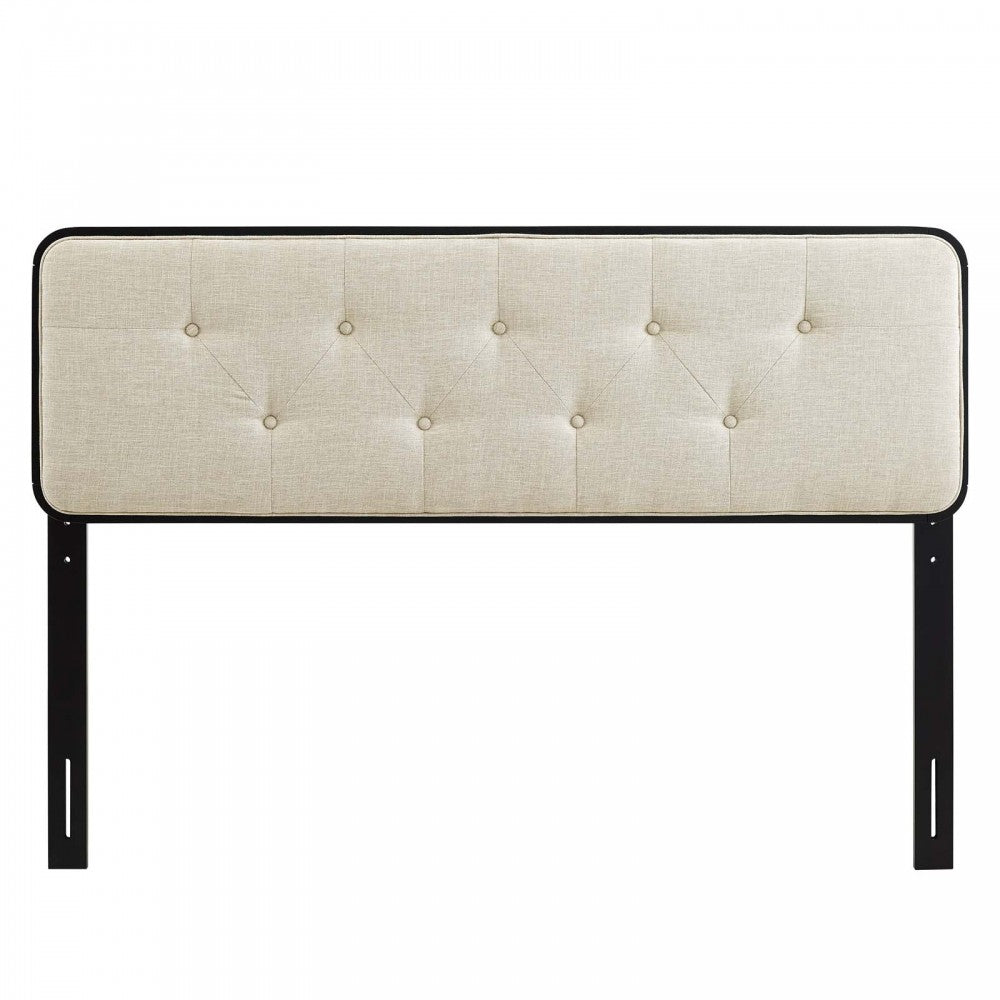 Collins Tufted Queen Fabric and Wood Headboard, Black Beige