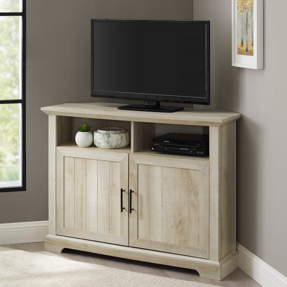 Columbus 44" Grooved Door Corner TV Stand - White Oak
