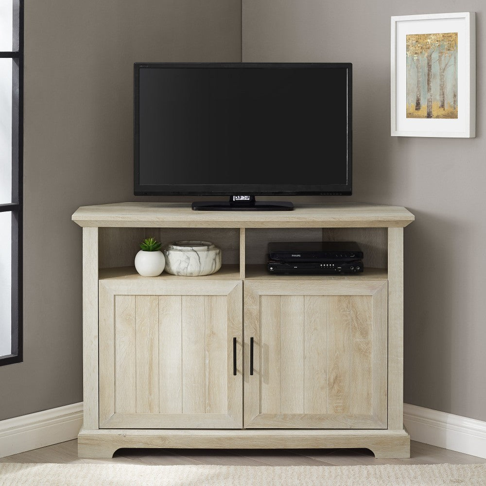 Columbus 44" Grooved Door Corner TV Stand - White Oak