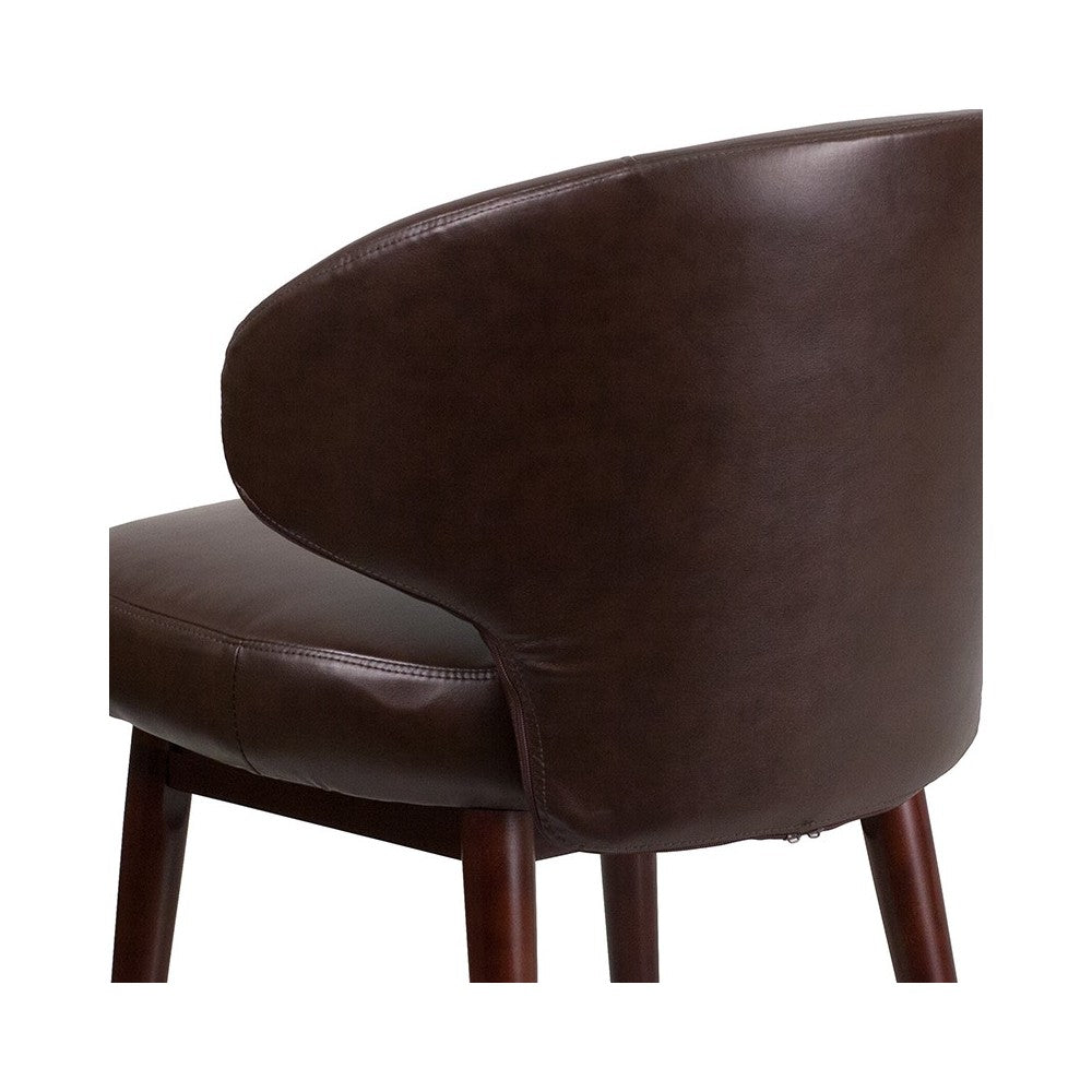 Comfort Back Series Brown LeatherSoft Side Reception Chair with Walnut Legs