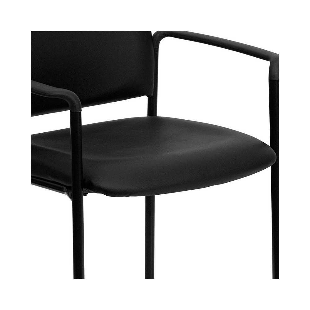 Comfort Black Vinyl Stackable Steel Side Reception Chair with Arms