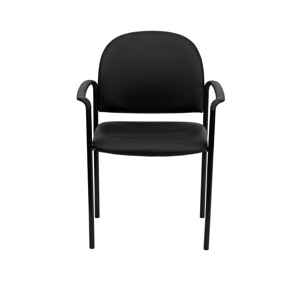 Comfort Black Vinyl Stackable Steel Side Reception Chair with Arms