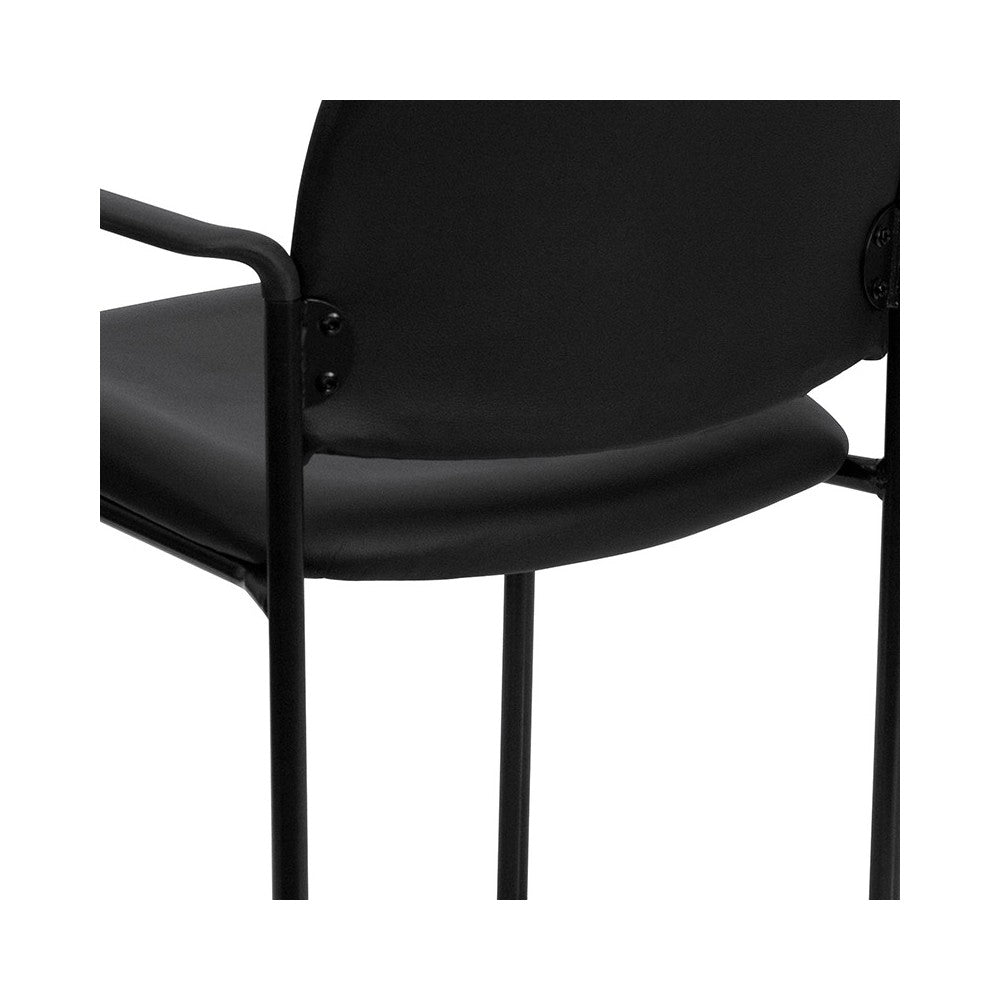 Comfort Black Vinyl Stackable Steel Side Reception Chair with Arms