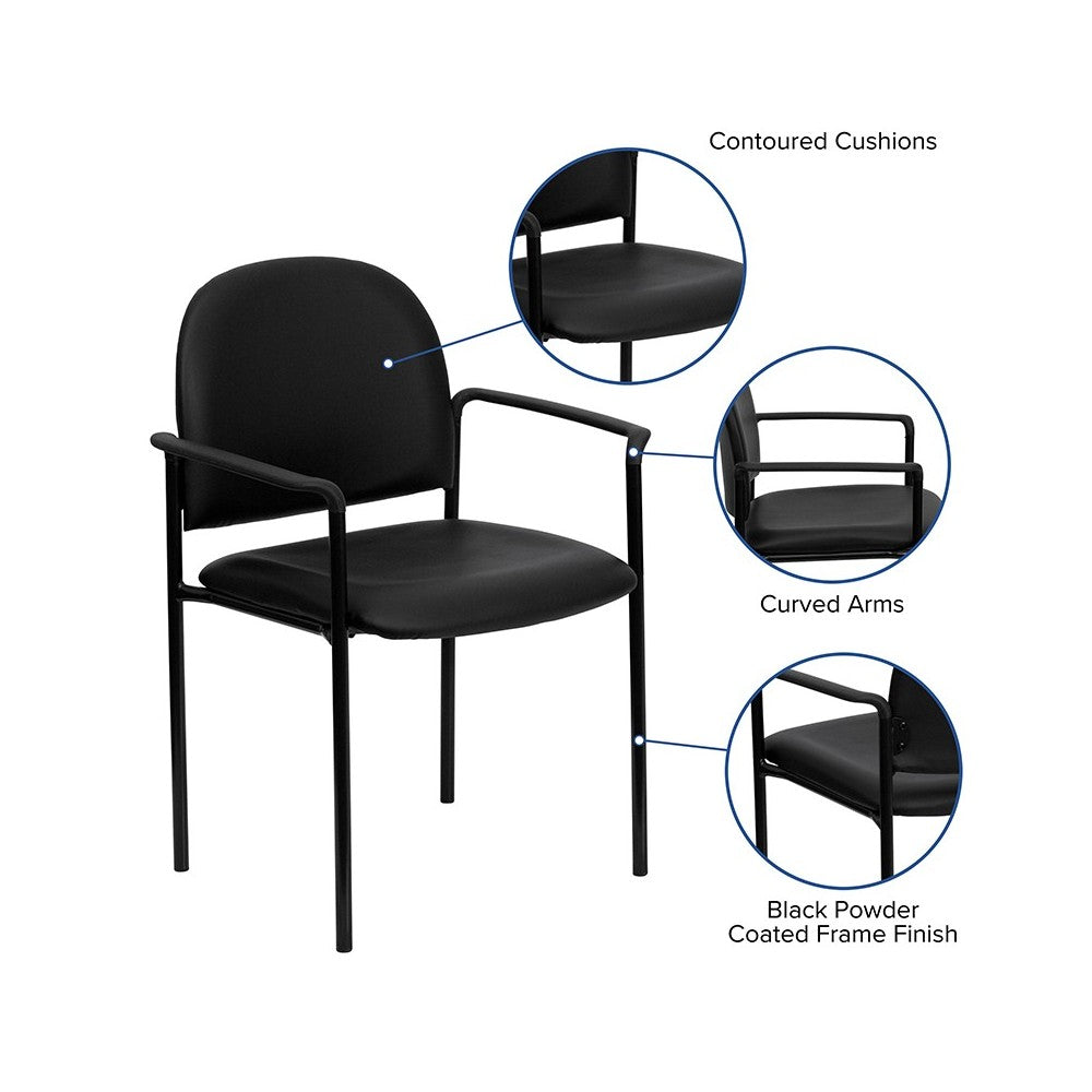 Comfort Black Vinyl Stackable Steel Side Reception Chair with Arms
