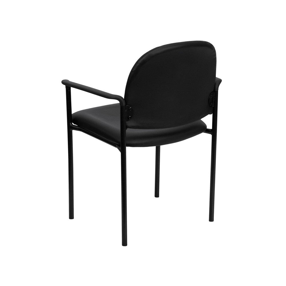 Comfort Black Vinyl Stackable Steel Side Reception Chair with Arms