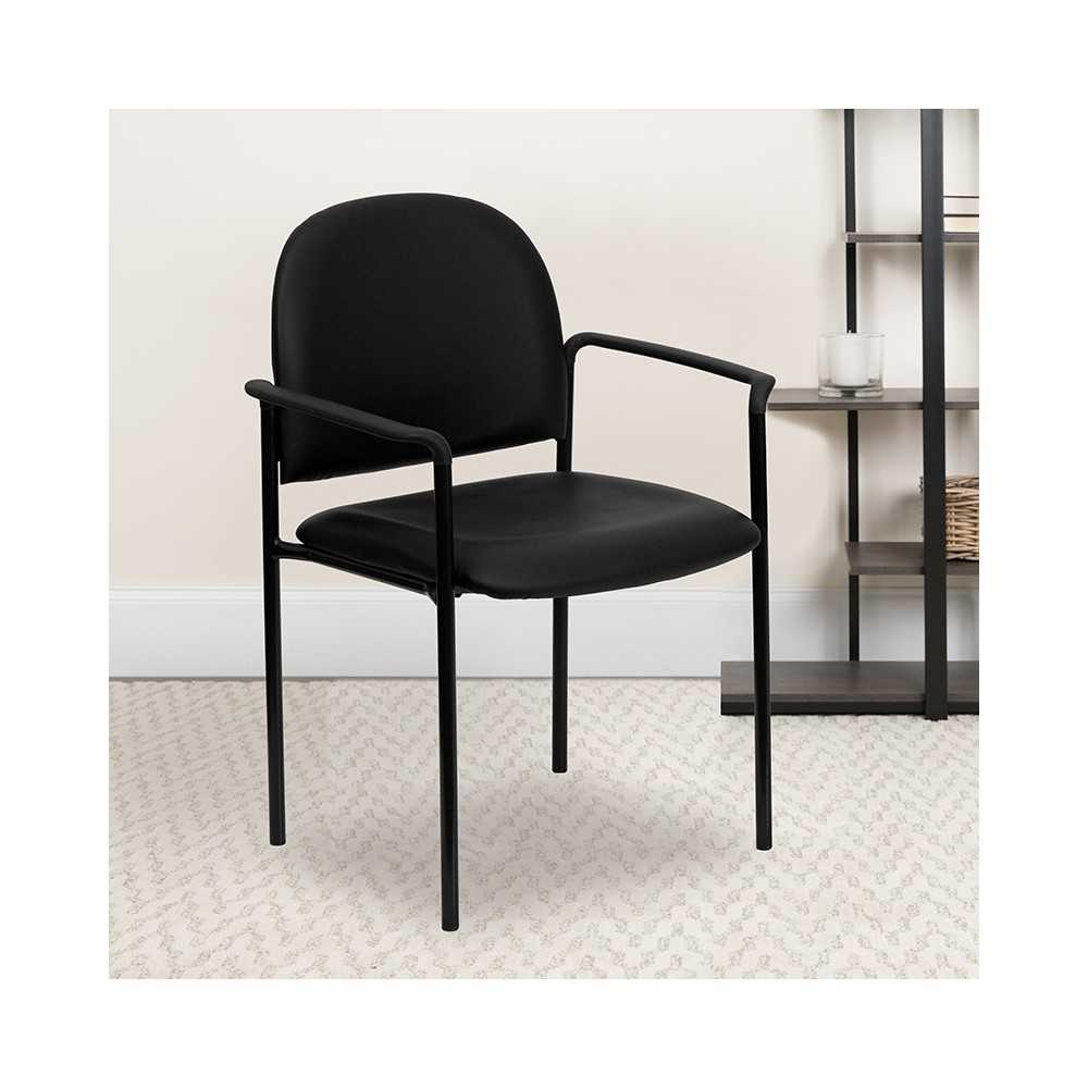 Comfort Black Vinyl Stackable Steel Side Reception Chair with Arms