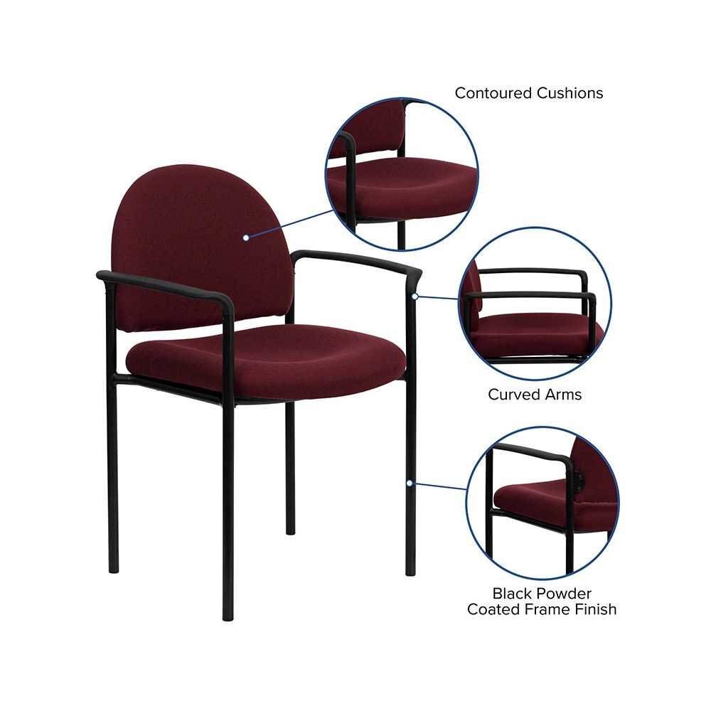 Comfort Burgundy Fabric Stackable Steel Side Reception Chair with Arms