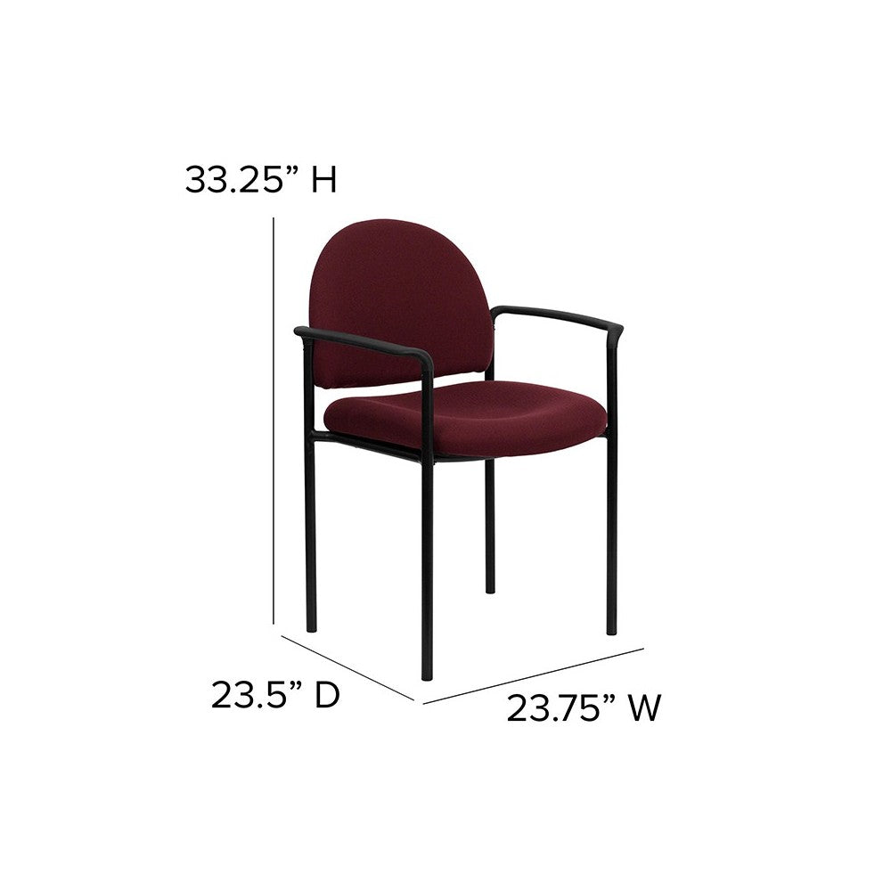 Comfort Burgundy Fabric Stackable Steel Side Reception Chair with Arms