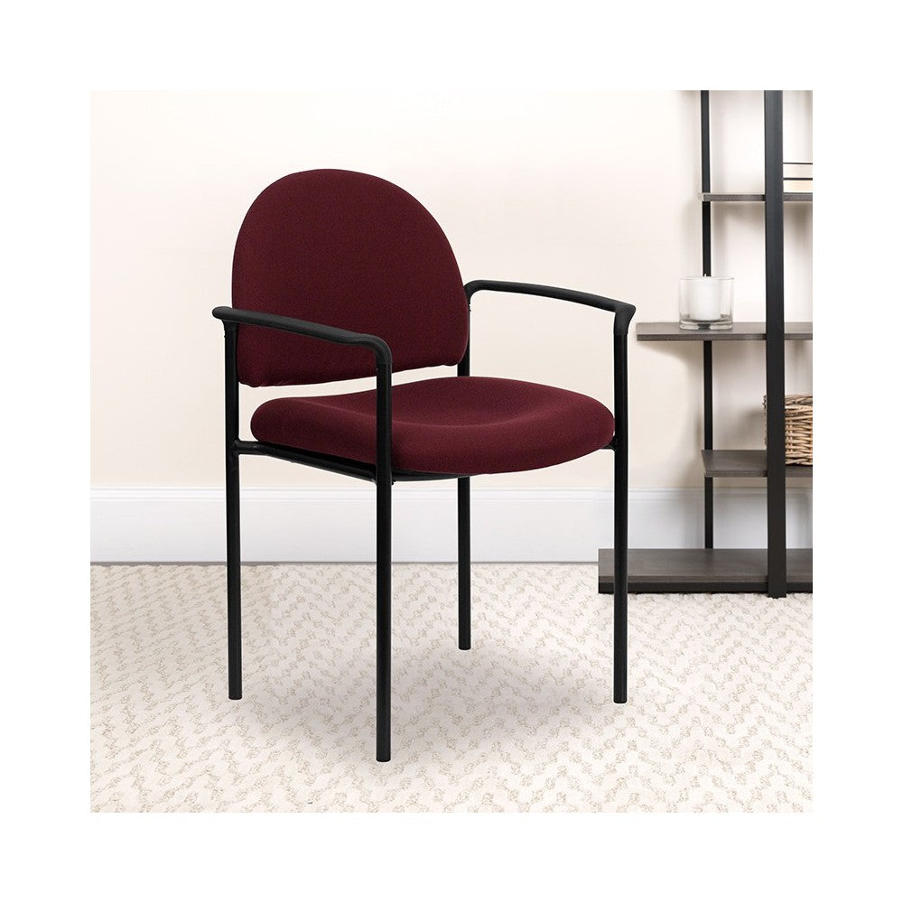 Comfort Burgundy Fabric Stackable Steel Side Reception Chair with Arms