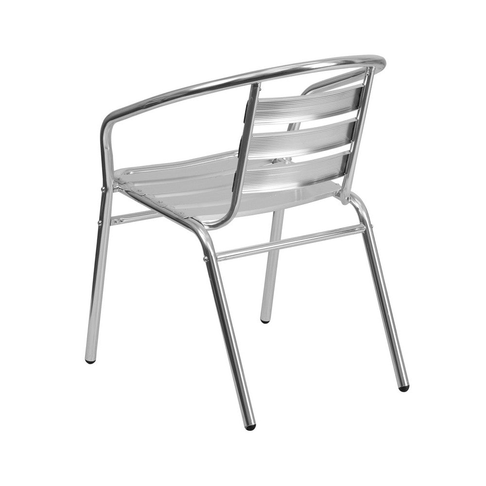 Commercial Aluminum Indoor-Outdoor Restaurant Stack Chair with Triple Slat Back and Arms