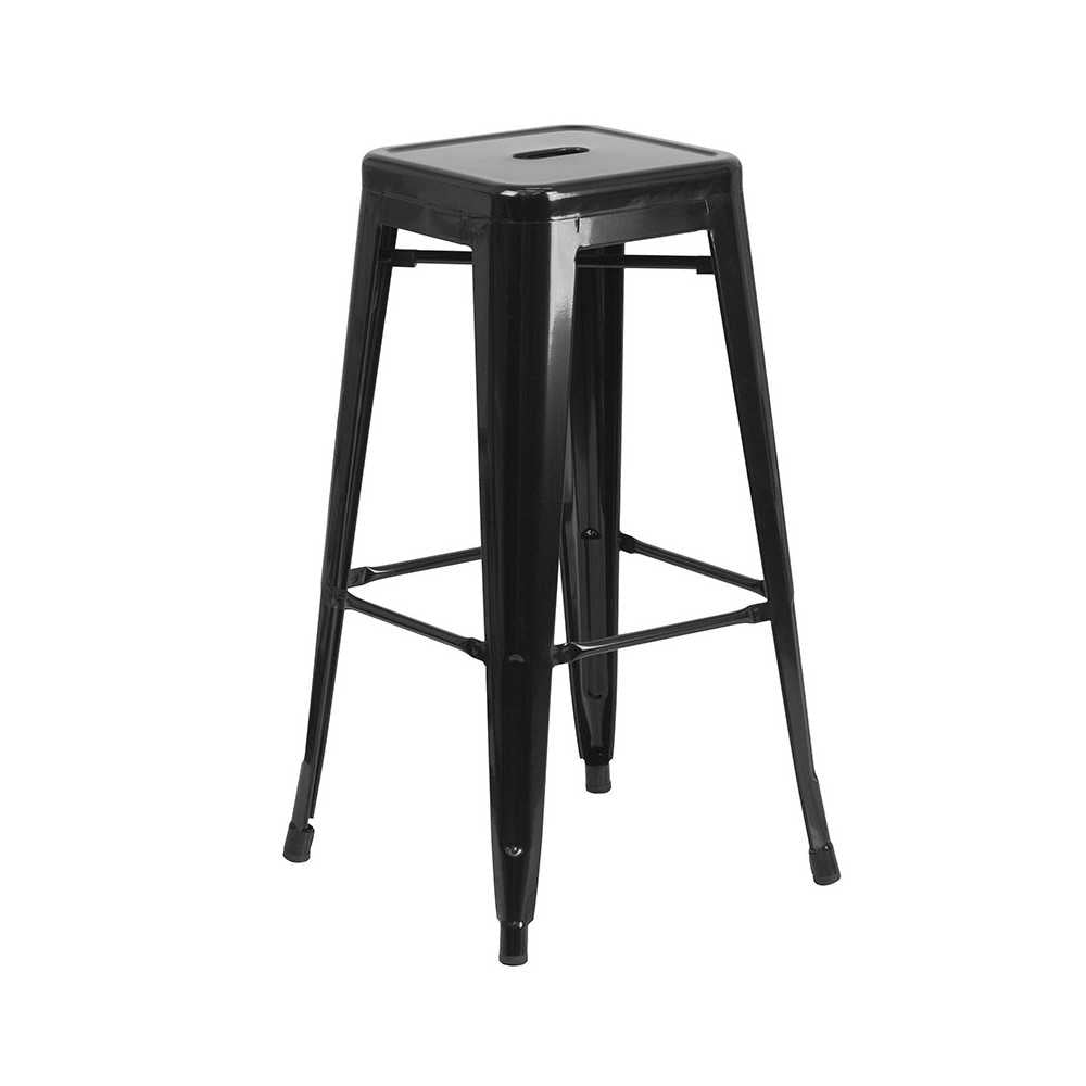 Commercial Grade 23.75" Square Black Metal Indoor-Outdoor Bar Table Set with 2 Square Seat Backless Stools