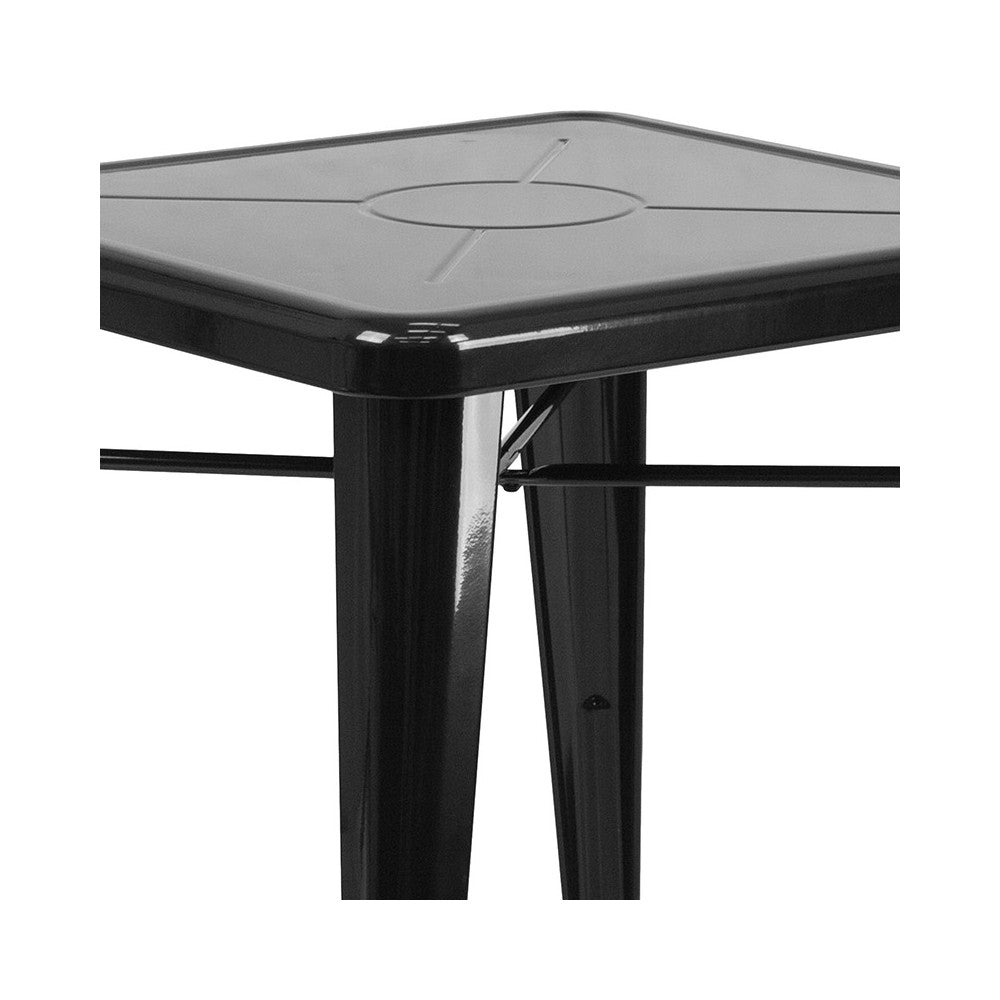 Commercial Grade 23.75" Square Black Metal Indoor-Outdoor Table Set with 2 Stack Chairs