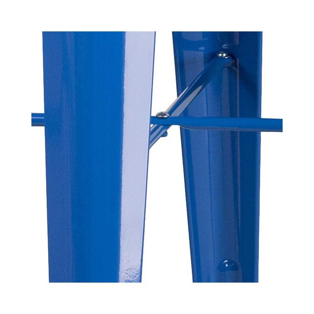 Commercial Grade 23.75" Square Blue Metal Indoor-Outdoor Bar Table Set with 2 Square Seat Backless Stools