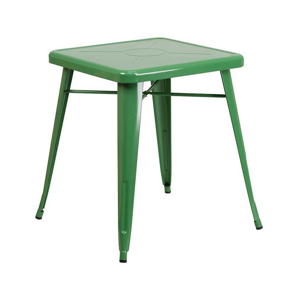 Commercial Grade 23.75" Square Green Metal Indoor-Outdoor Table Set with 2 Stack Chairs
