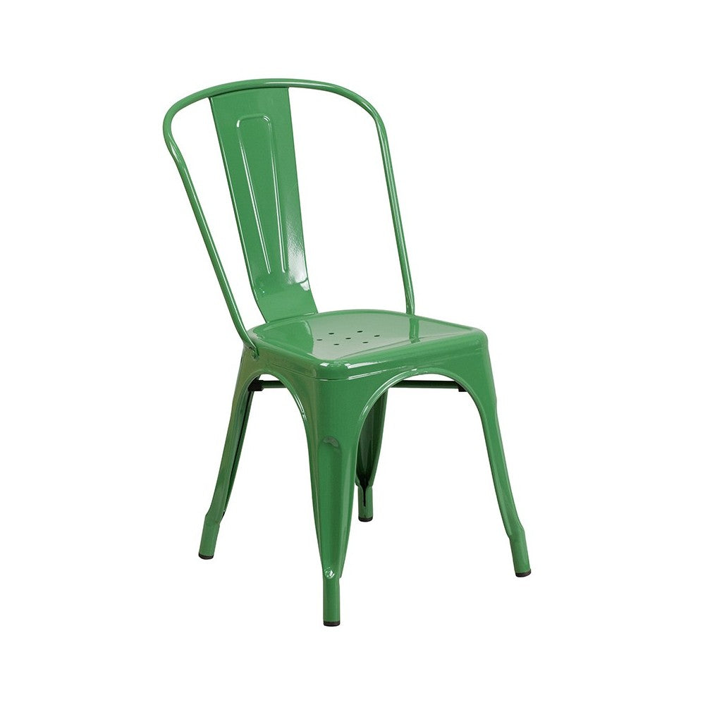 Commercial Grade 23.75" Square Green Metal Indoor-Outdoor Table Set with 2 Stack Chairs