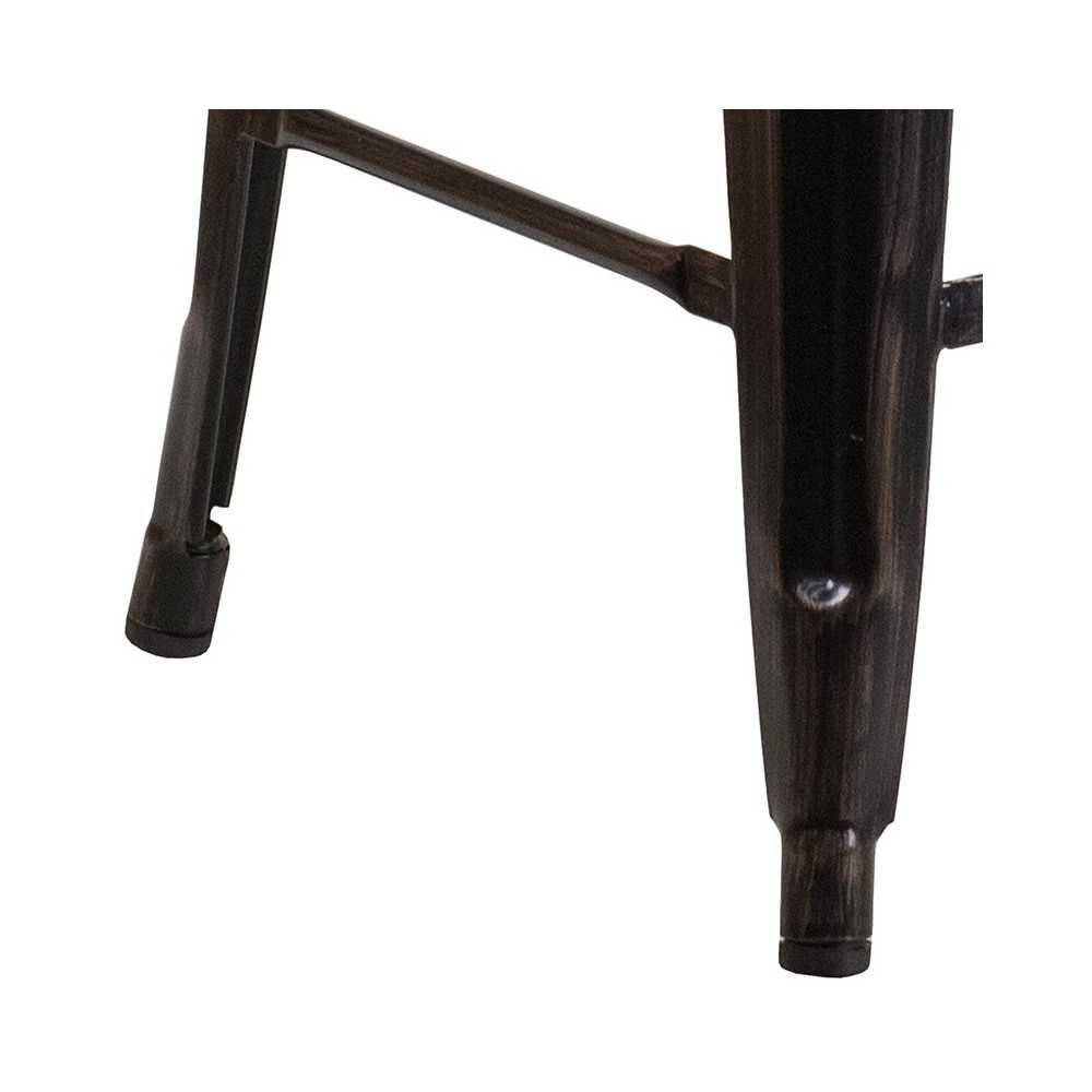 Commercial Grade 24" High Backless Black-Antique Gold Metal Indoor-Outdoor Counter Height Stool with Square Seat