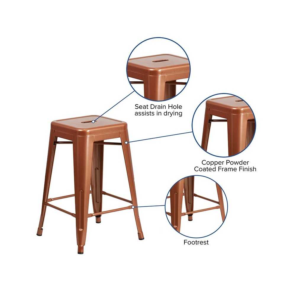 Commercial Grade 24" High Backless Copper Indoor-Outdoor Counter Height Stool
