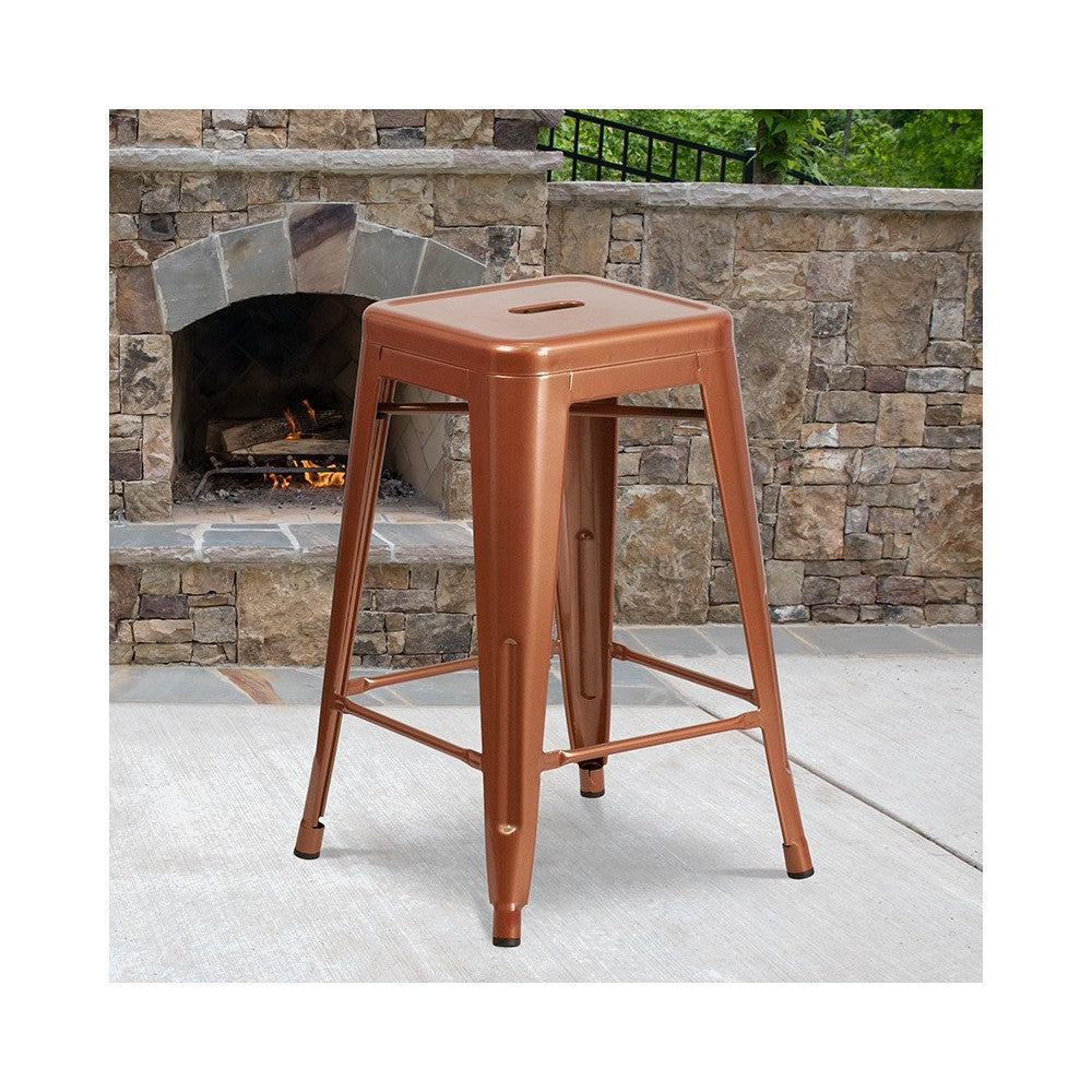Commercial Grade 24" High Backless Copper Indoor-Outdoor Counter Height Stool